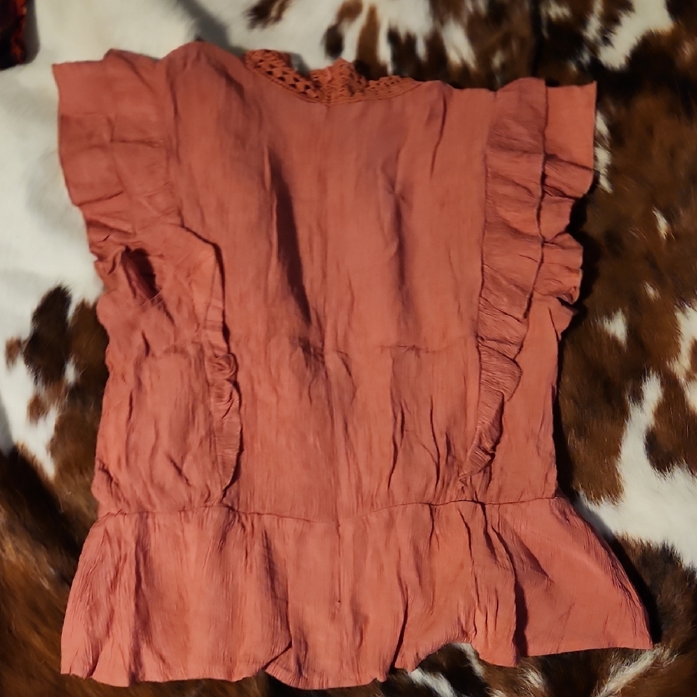 Women's Ruffled Lace Trim Top - Rust - Picture 7 of 8